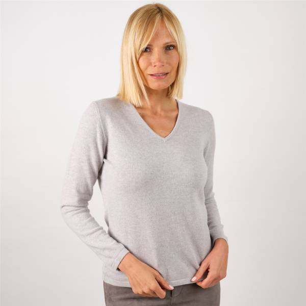 Pull col v cachemire marbre . .