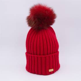 Bonnet en laine/cashmere pompon renard red . .