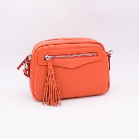 Sac bandoulière en cuir pompon orange orange .