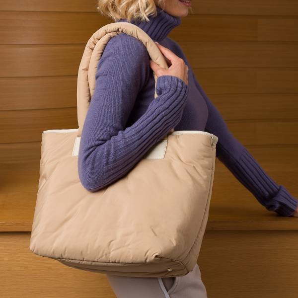 Grand sac cabas doudoune camel panna