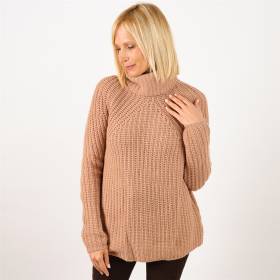 Pull col roulé cashmere manches raglan cannelle