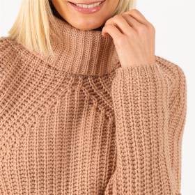 Pull col roulé cashmere manches raglan cannelle
