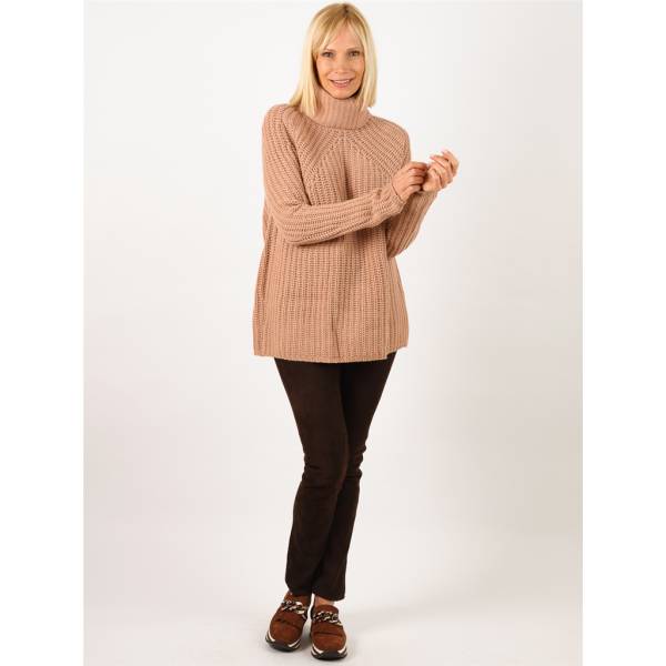 Pull col roulé cashmere manches raglan cannelle