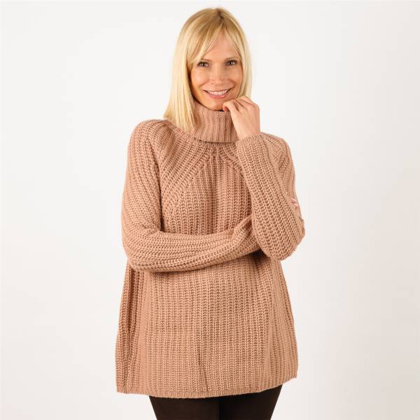 Pull col roulé cashmere manches raglan cannelle
