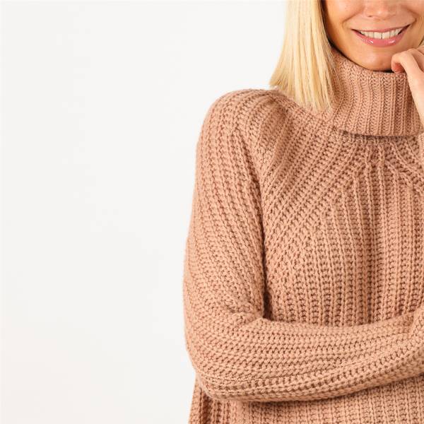 Pull col roulé cashmere manches raglan cannelle