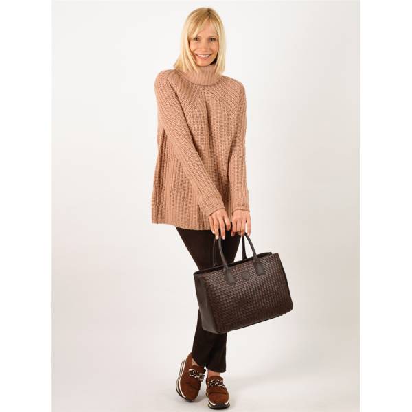 Pull col roulé cashmere manches raglan cannelle