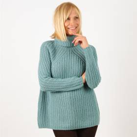 Pull col roulé cashmere manches raglan vert céladon