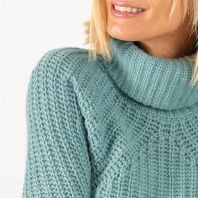 Pull col roulé cashmere manches raglan vert céladon