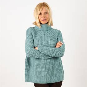 Pull col roulé cashmere manches raglan vert céladon