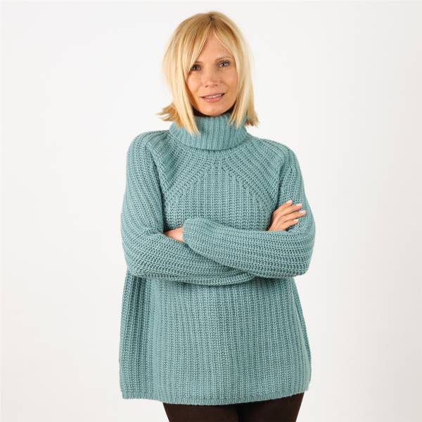 Pull col roulé cashmere manches raglan vert céladon