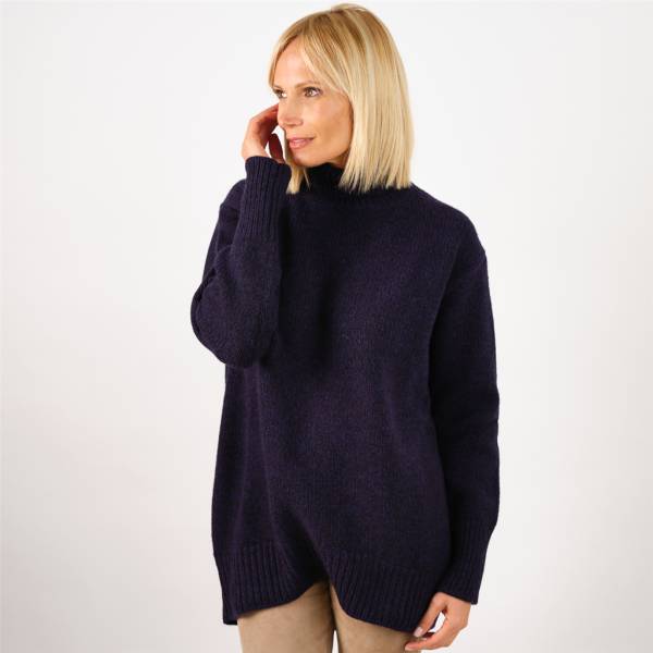 Pull col roulé laine/cashmere oversize blue black
