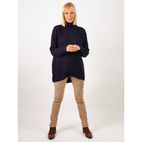 Pull col roulé laine/cashmere oversize blue black