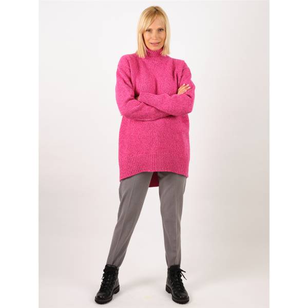 Pull col roulé laine/cashmere oversize pink