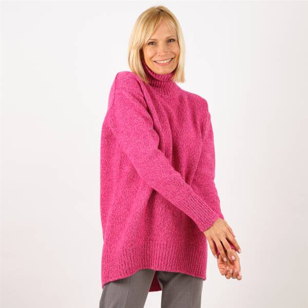 Pull col roulé laine/cashmere oversize pink
