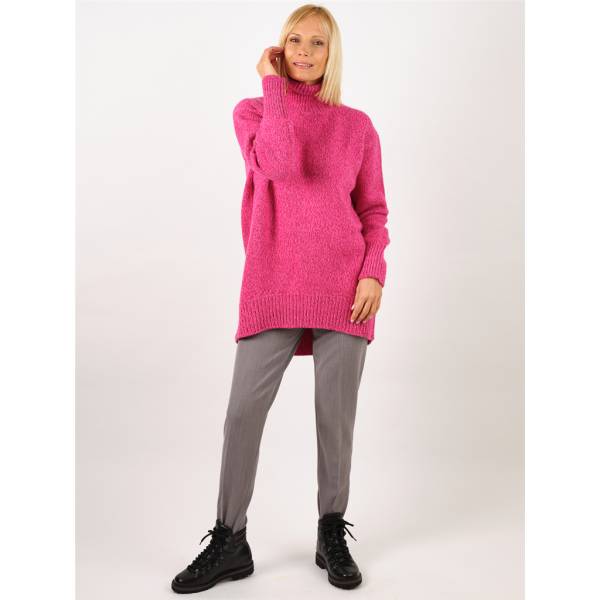 Pull col roulé laine/cashmere oversize pink
