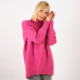 Pull col roulé laine/cashmere oversize pink