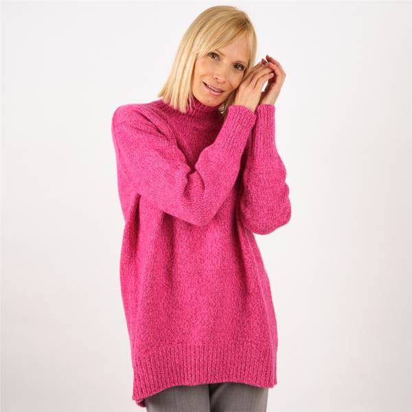 Pull col roulé laine/cashmere oversize pink