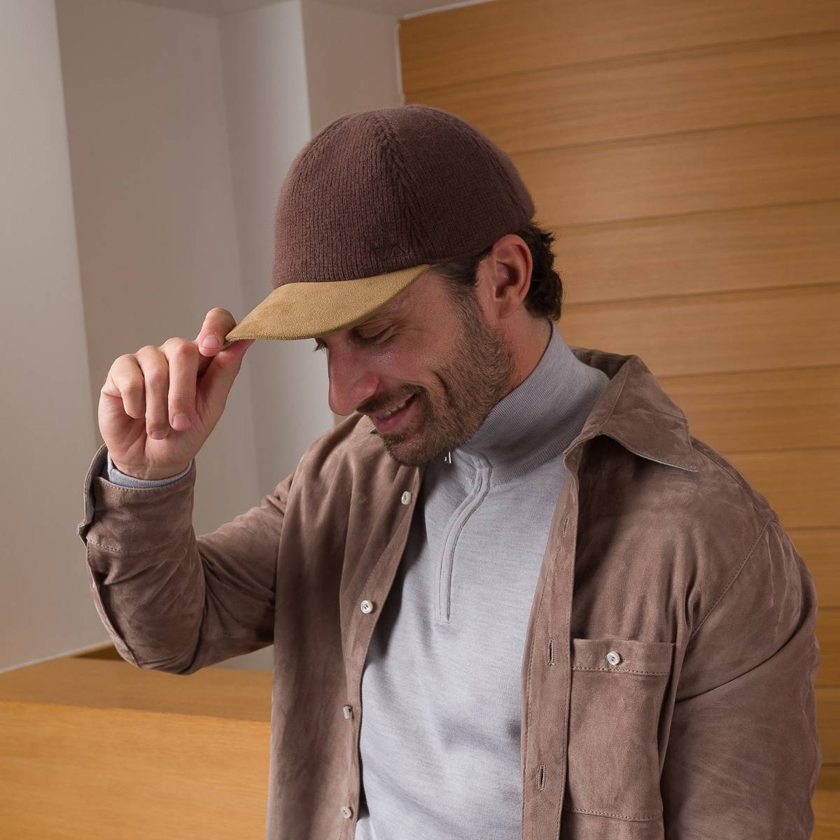 Casquette cashmere/alcantara/flanelle ebène taupe taupe