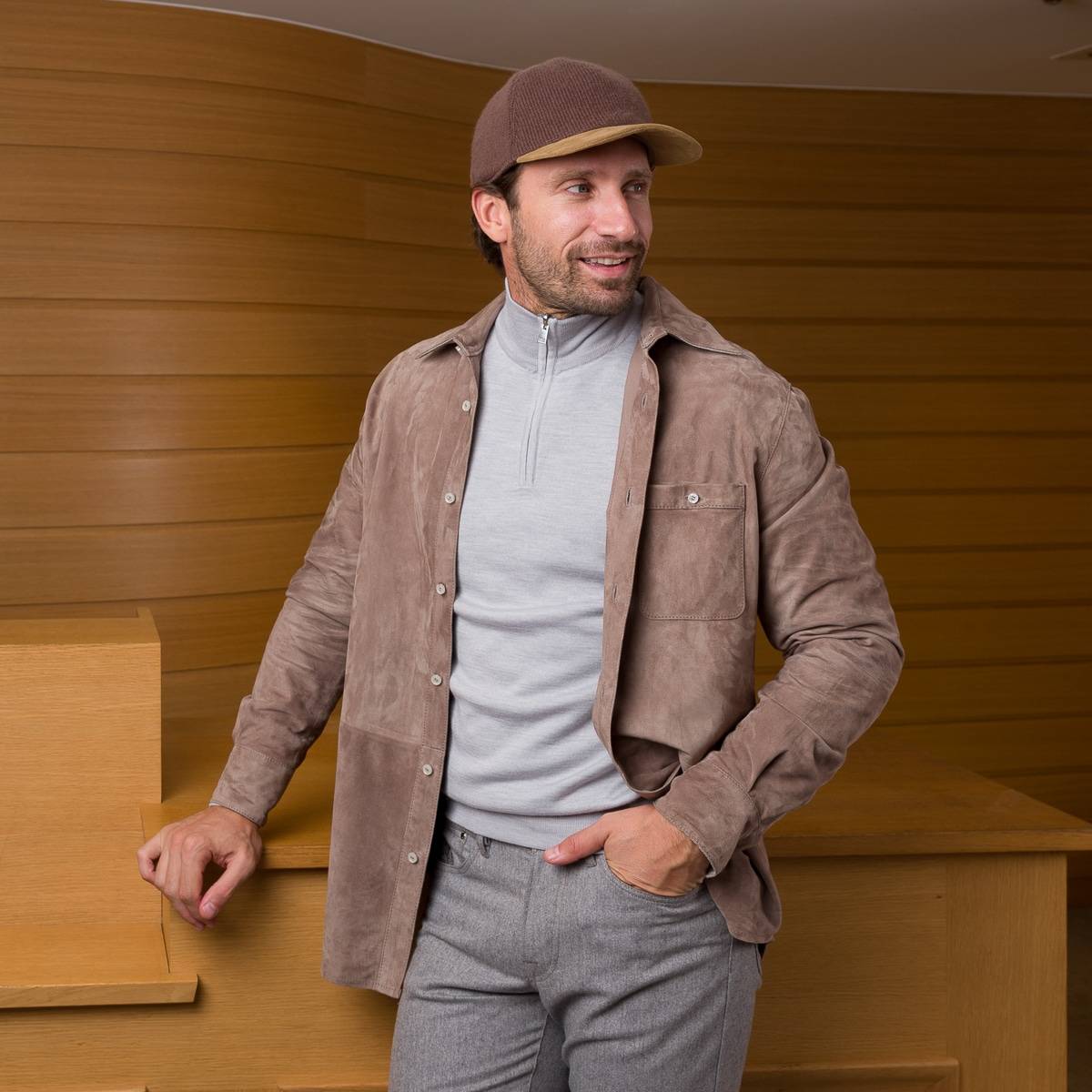 Casquette cashmere/alcantara/flanelle ebène taupe taupe