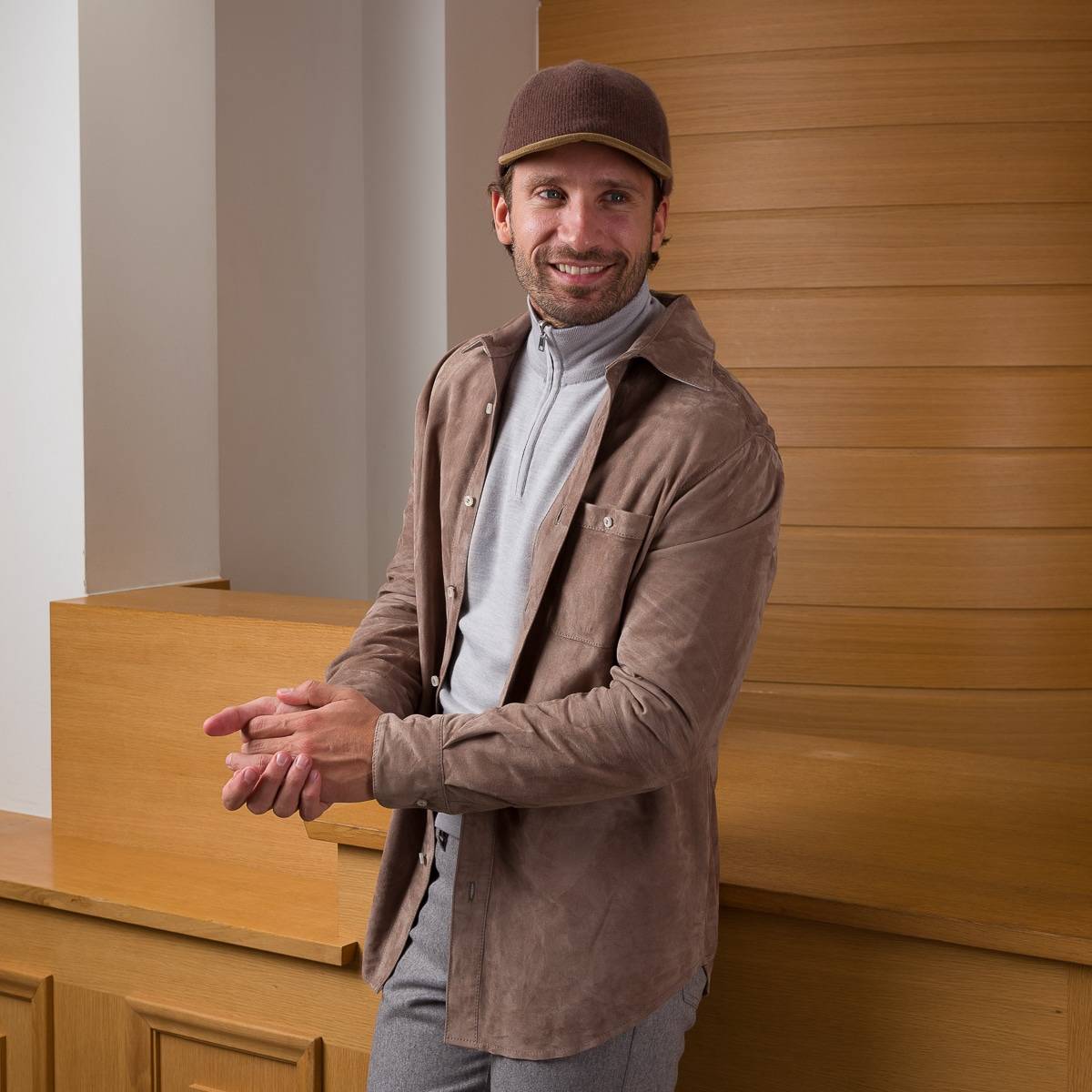 Casquette cashmere/alcantara/flanelle ebène taupe taupe