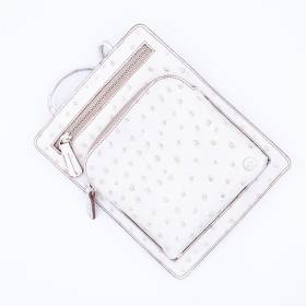 Pochette plate façon autruche 2 zips écru taupe