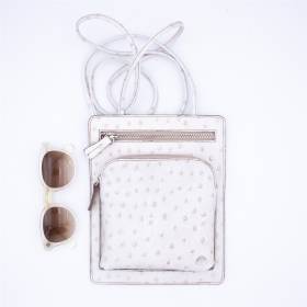 Pochette plate façon autruche 2 zips écru taupe