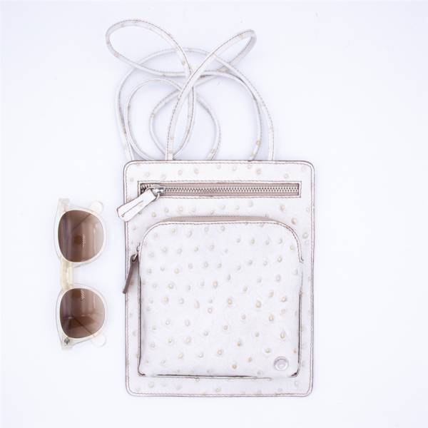Pochette plate façon autruche 2 zips écru taupe
