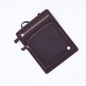 Pochette plate façon autruche 2 zips ebène noisette