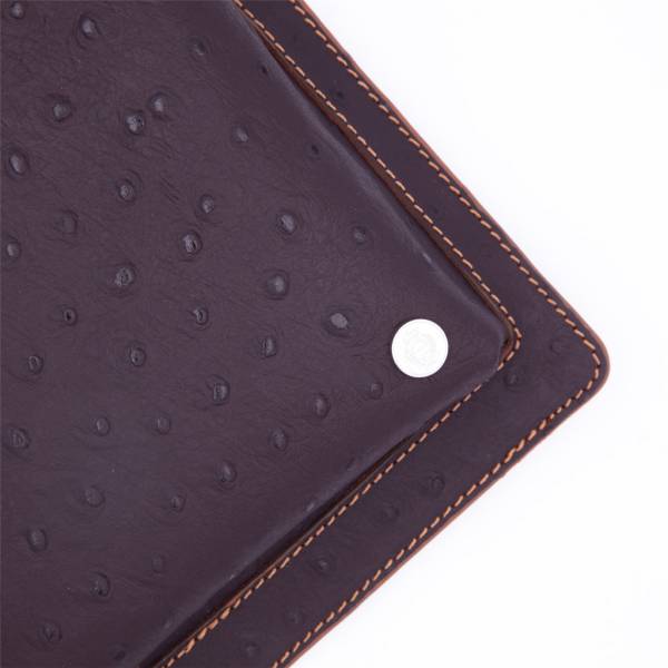 Pochette plate façon autruche 2 zips ebène noisette