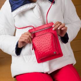 Pochette plate façon autruche 2 zips rouge rouge