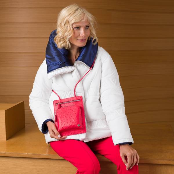 Pochette plate façon autruche 2 zips rouge rouge