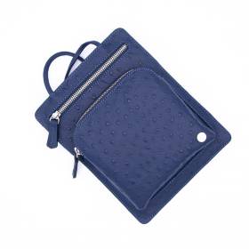 Pochette plate façon autruche 2 zips navy navy