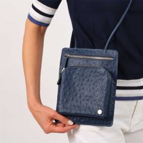 Pochette plate façon autruche 2 zips navy navy