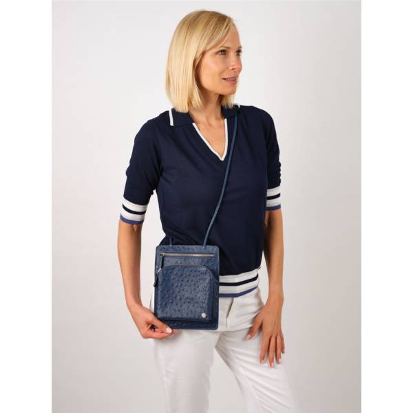 Pochette plate façon autruche 2 zips navy navy