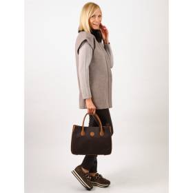Sac à main cabas cuir façon autruche ebène noisette
