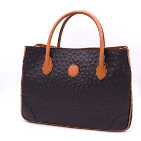 Sac à main cabas cuir façon autruche noir noisette