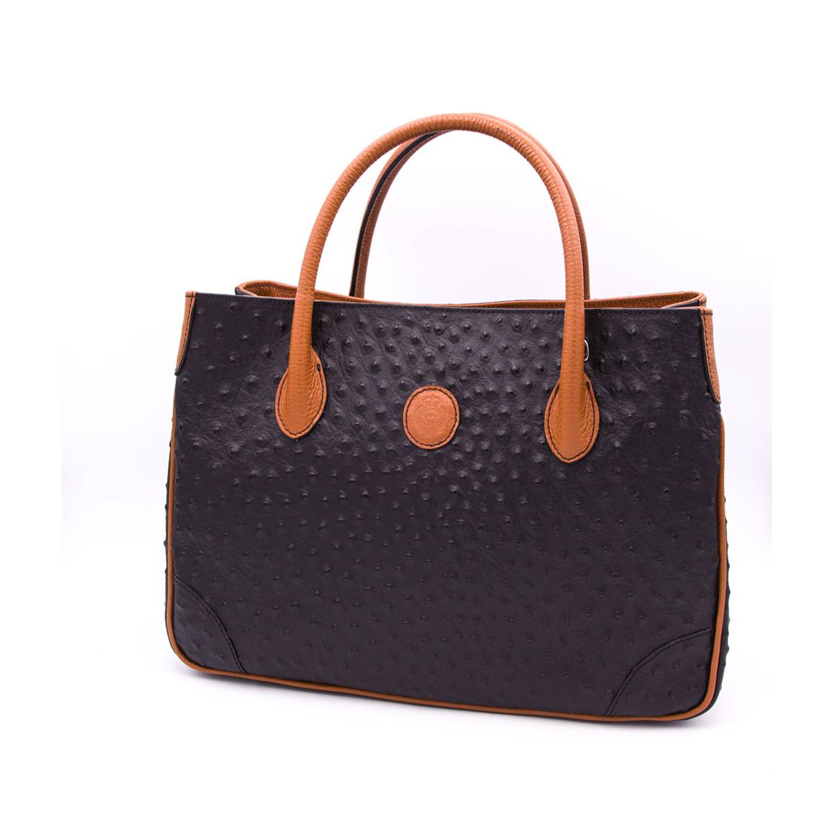 Sac à main cabas cuir façon autruche noir noisette