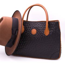 Sac à main cabas cuir façon autruche noir noisette
