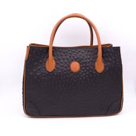 Sac à main cabas cuir façon autruche noir noisette