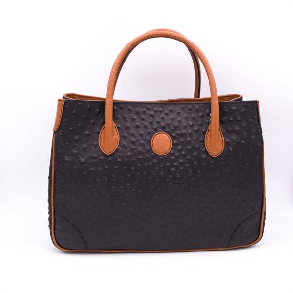 Sac à main cabas cuir façon autruche noir noisette