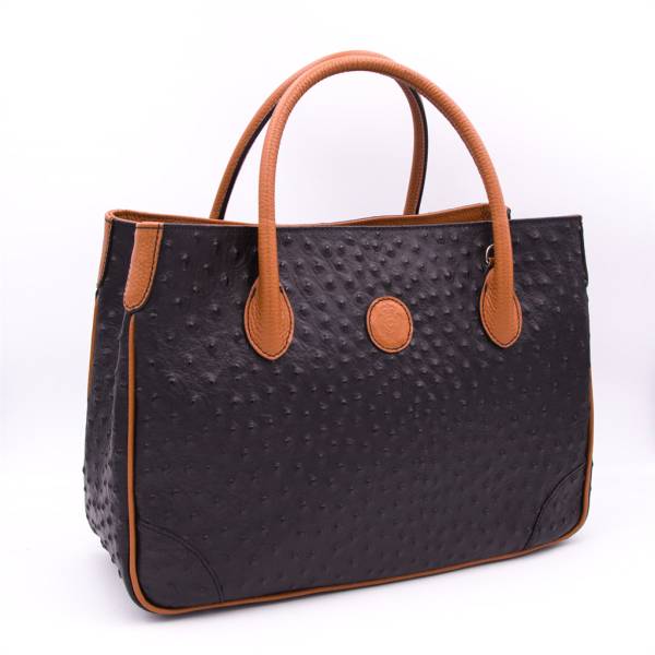 Sac à main cabas cuir façon autruche noir noisette