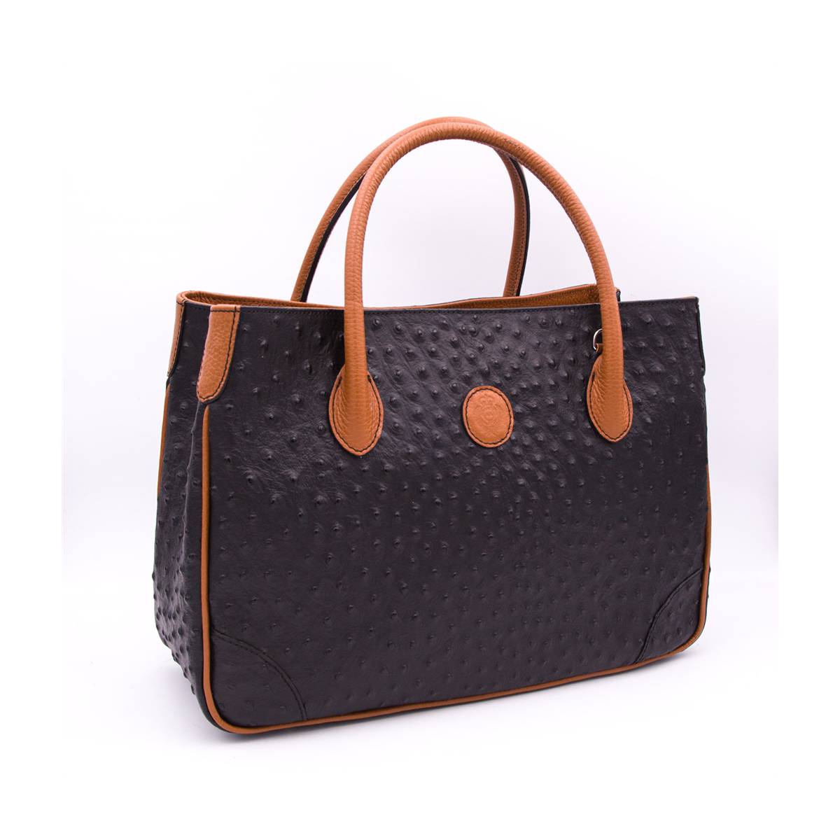 Sac à main cabas cuir façon autruche noir noisette