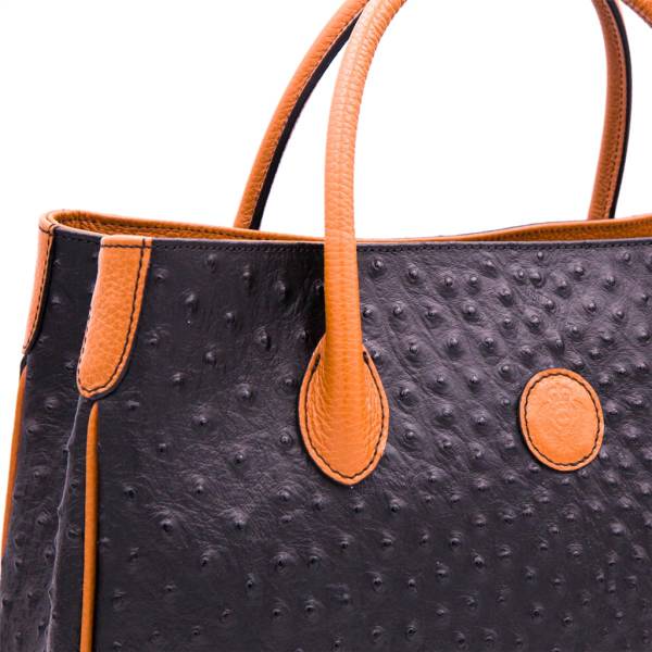 Sac à main cabas cuir façon autruche noir noisette