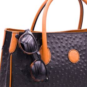 Sac à main cabas cuir façon autruche noir noisette
