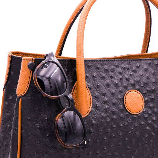 Sac à main cabas cuir façon autruche noir noisette