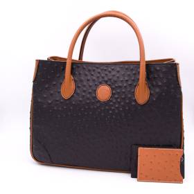 Sac à main cabas cuir façon autruche noir noisette