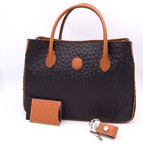 Sac à main cabas cuir façon autruche noir noisette