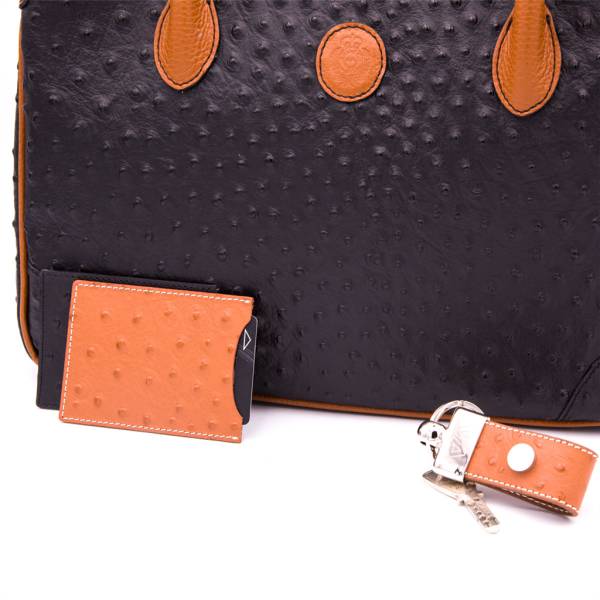 Sac à main cabas cuir façon autruche noir noisette