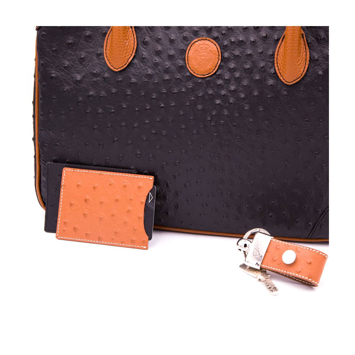 Sac à main cabas cuir façon autruche noir noisette