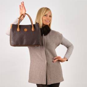 Sac à main cabas cuir façon autruche noir noisette